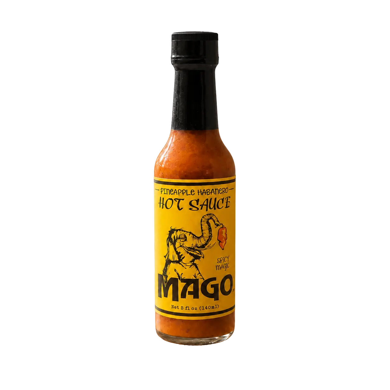 Bottle of Mago Pineapple Habanero hot sauce