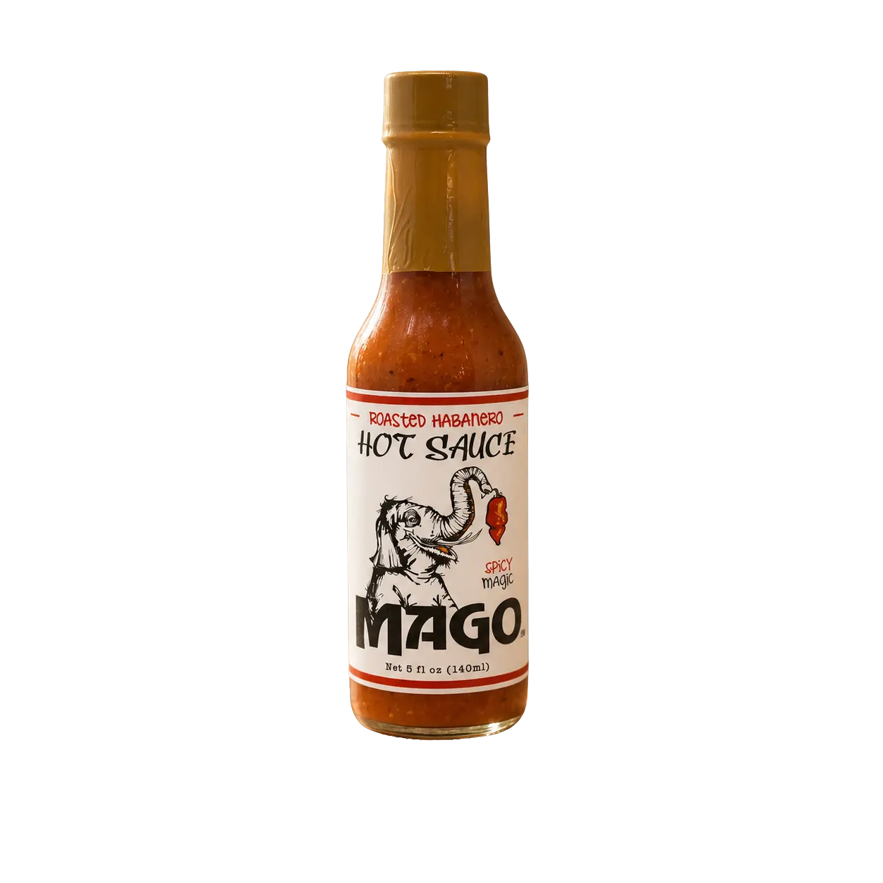 Bottle of Mago Roasted Habanero hot sauce