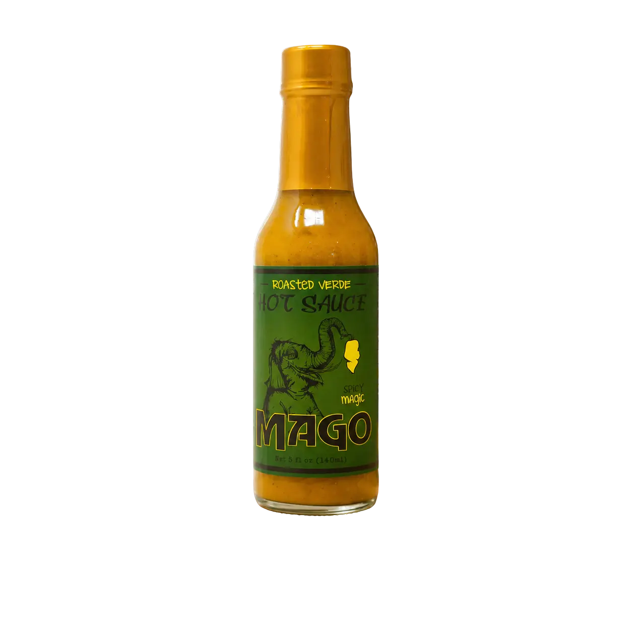 Bottle of Mago Roasted Verde hot sauce